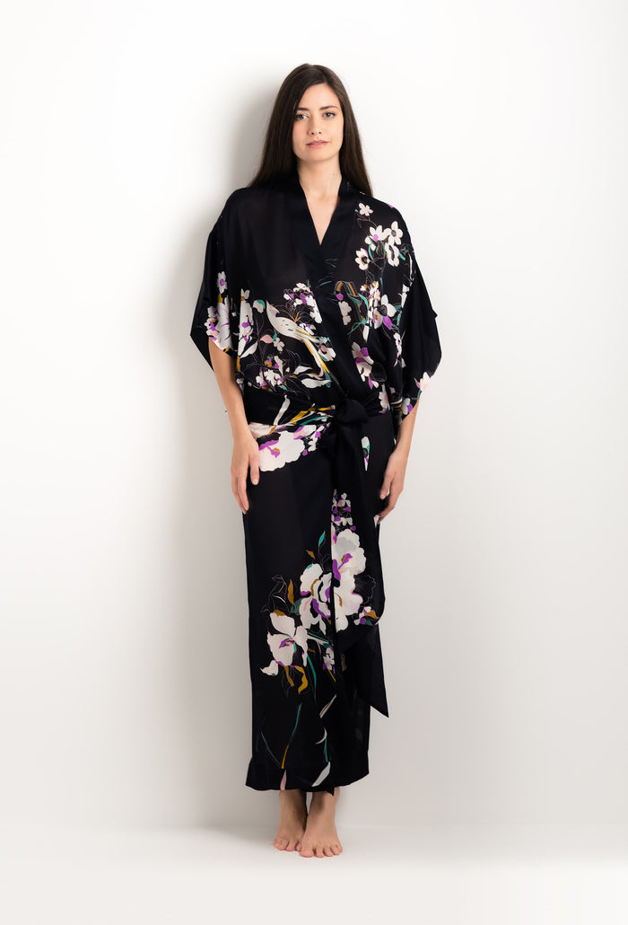 Carine Gilson Long Kimono De Soie Ombre De Paradis Noire