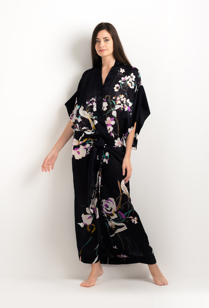 carine gilson Long kimono de soie Ombre de paradis noire