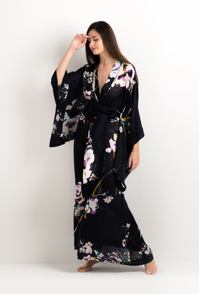 Carine Gilson Long Kimono En Soie Ombre De Paradis Noire