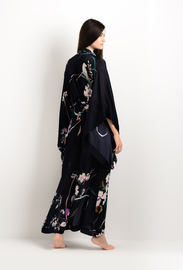 Carine Gilson Long Kimono En Soie Ombre De Paradis Noire