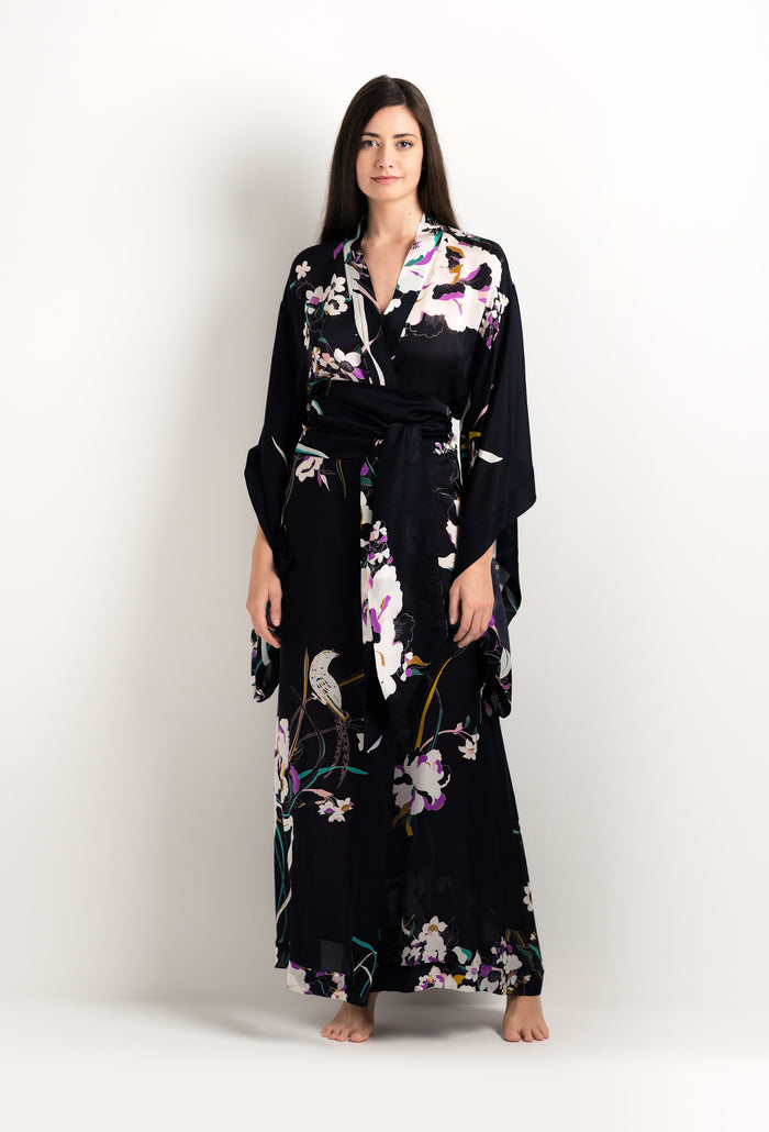 Carine Gilson Long Kimono En Soie Ombre De Paradis Noire