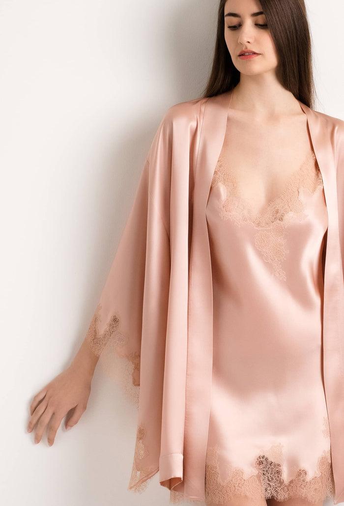 Carine Gilson Nuisette Courte En Soie Freesia Et Dentelle De Caudry Nude