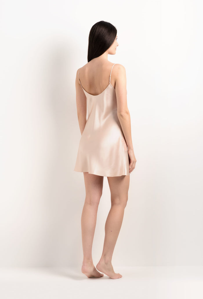 Carine Gilson Nuisette Courte En Soie Rose Poudre Et Dentelle Elisa Rose Clair