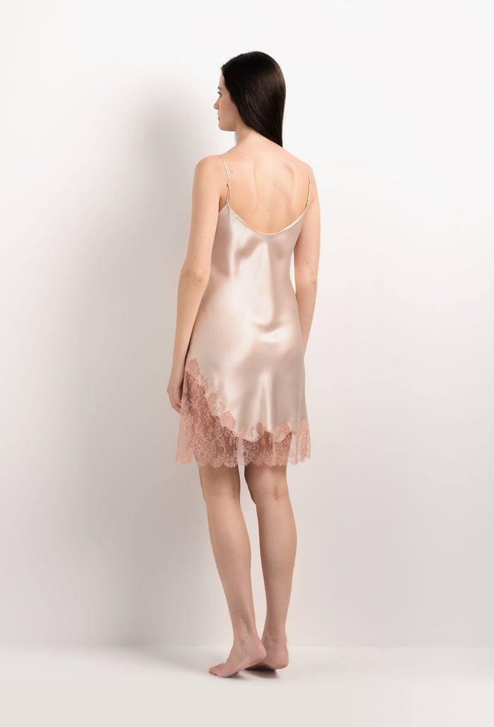 Carine Gilson Nuisette En Soie Rose Poudre Et Dentelle Elisa Rose Clair