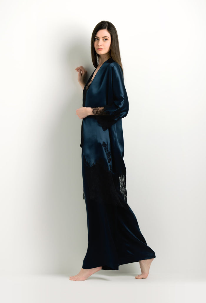 Carine Gilson Pantalon De Pyjama En Soie Bleu Smoking