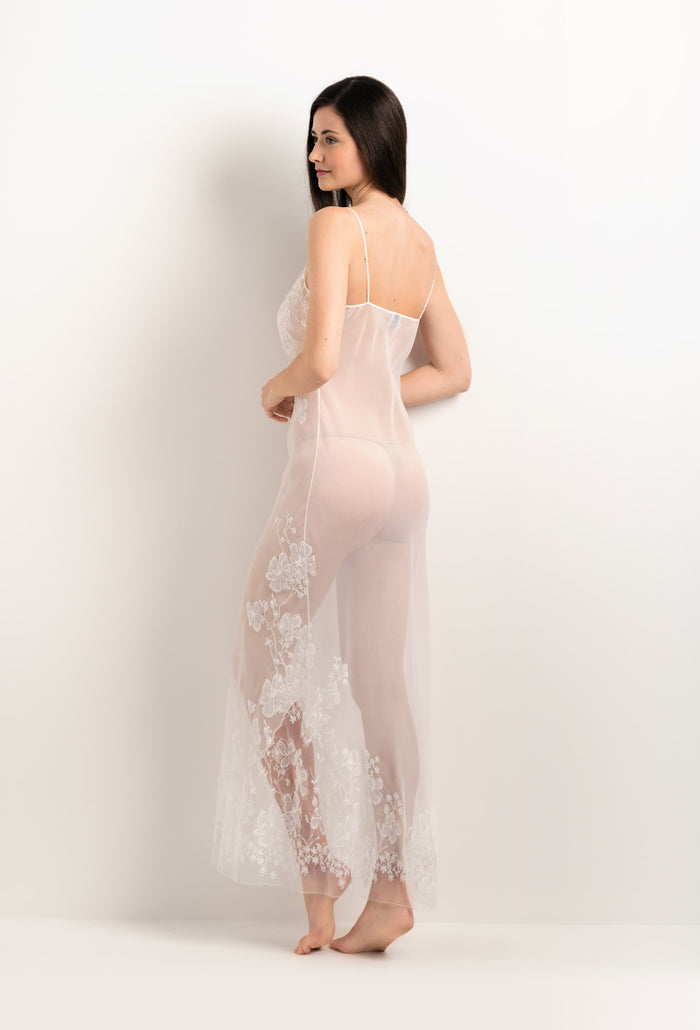 Carine Gilson Robe Longue En Soie Naturelle Et Dentelle Sakura Naturelle