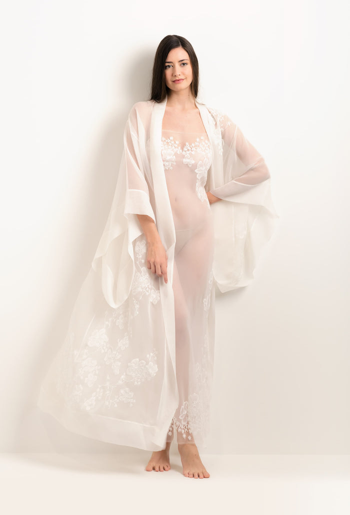 Carine Gilson Robe Longue En Soie Naturelle Et Dentelle Sakura Naturelle