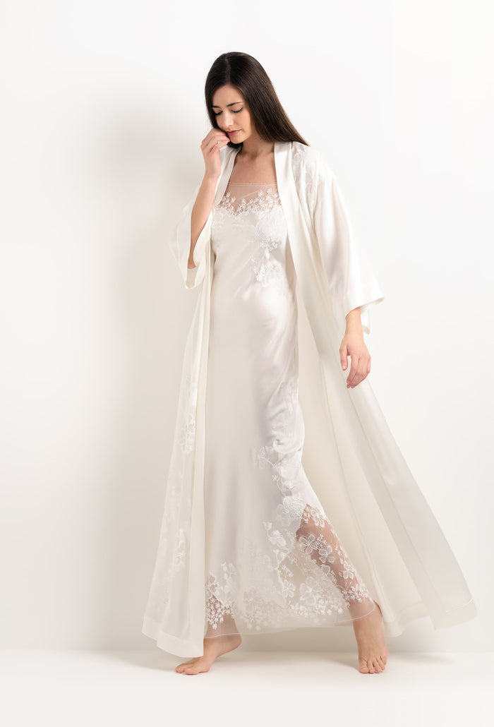 Carine Gilson Robe Longue En Soie Naturelle Et Dentelle Sakura Naturelle