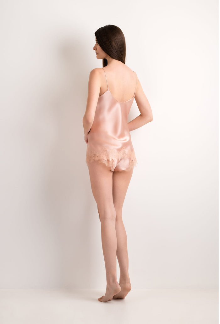 carine gilson Short Flottant en Soie - Freesia et Dentelle de Caudry Nude