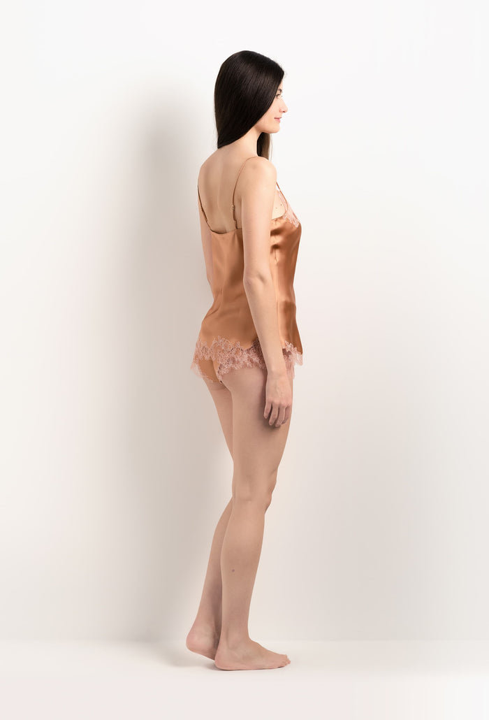 Carine Gilson Shorty Flottant En Soie Sahara Et Dentelle Elisa Rose Clair