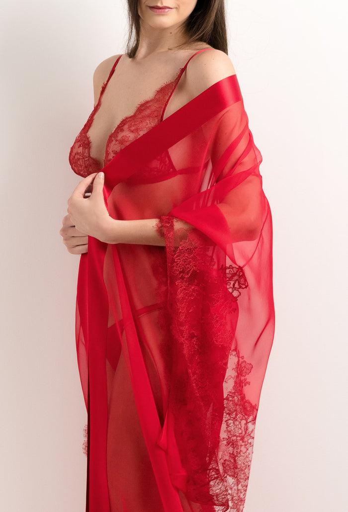 Carine Gilson Soutien Gorge Triangle En Soie Rouge Flamme Et Dentelle Elisa Rouge