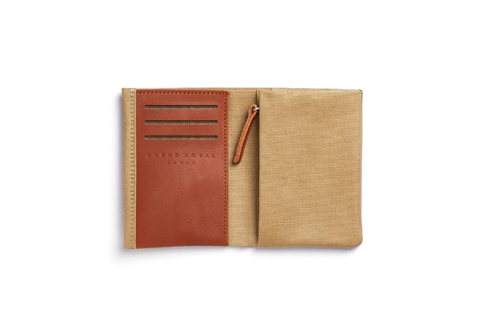 carré royal Portefeuille compact en toile Beige et cuir par Carré Royal
