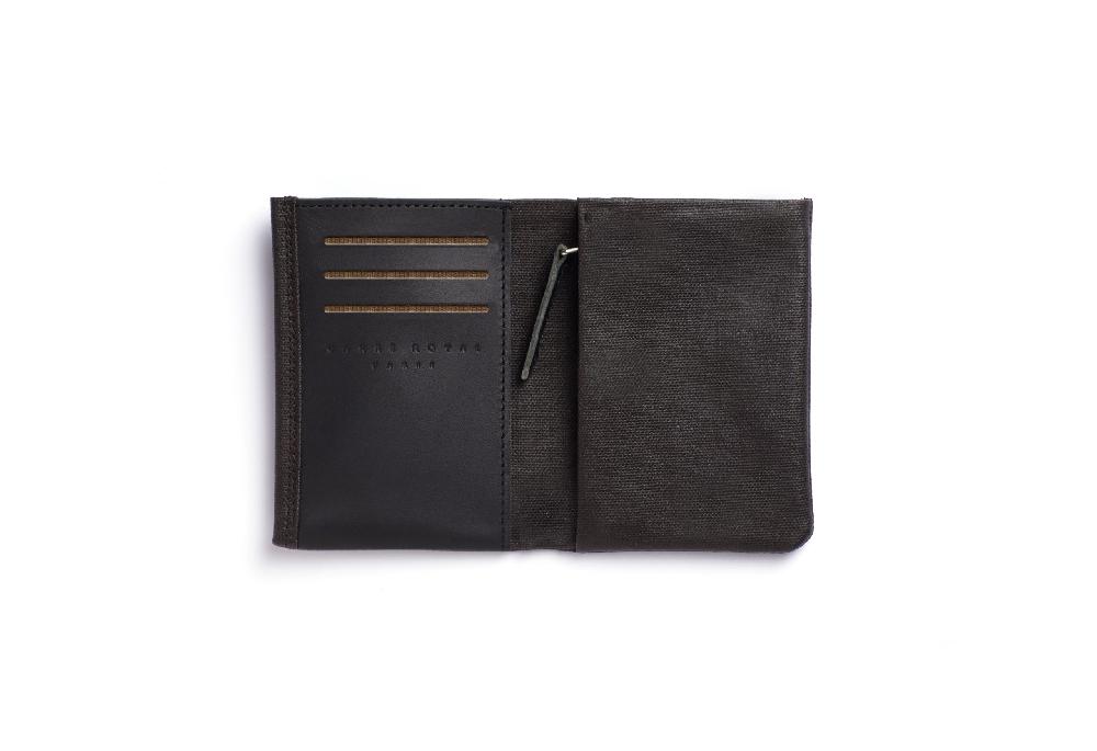 carré royal Portefeuille compact en toile Marron et cuir par Carré Royal