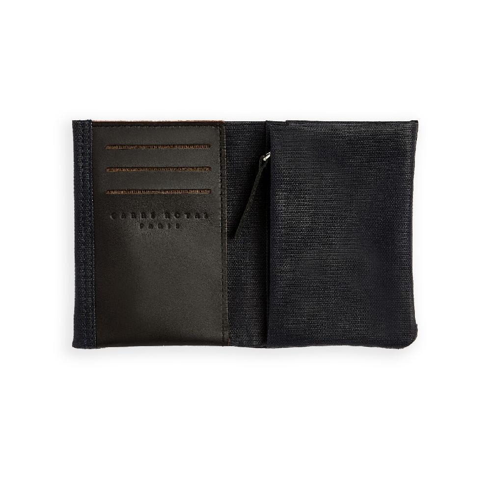 carré royal Portefeuille compact en toile Noir et cuir par Carré Royal