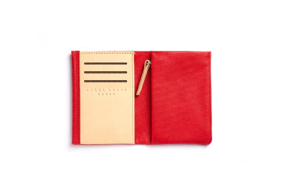 carré royal Portefeuille compact en toile Rouge et cuir par Carré Royal