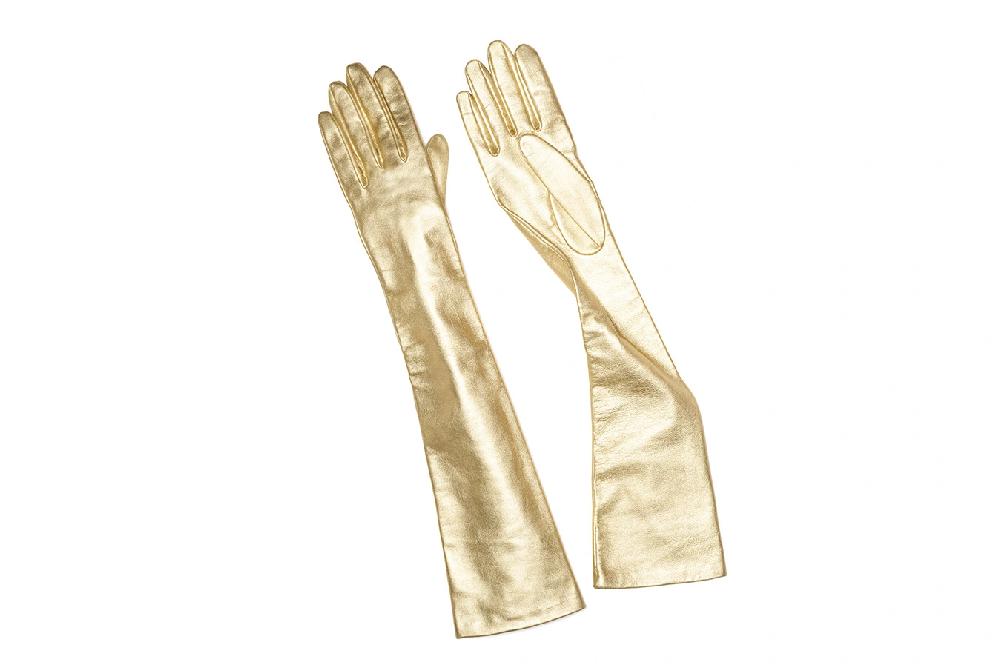 causse Gants Cuir Long Femme Or - Castiglione