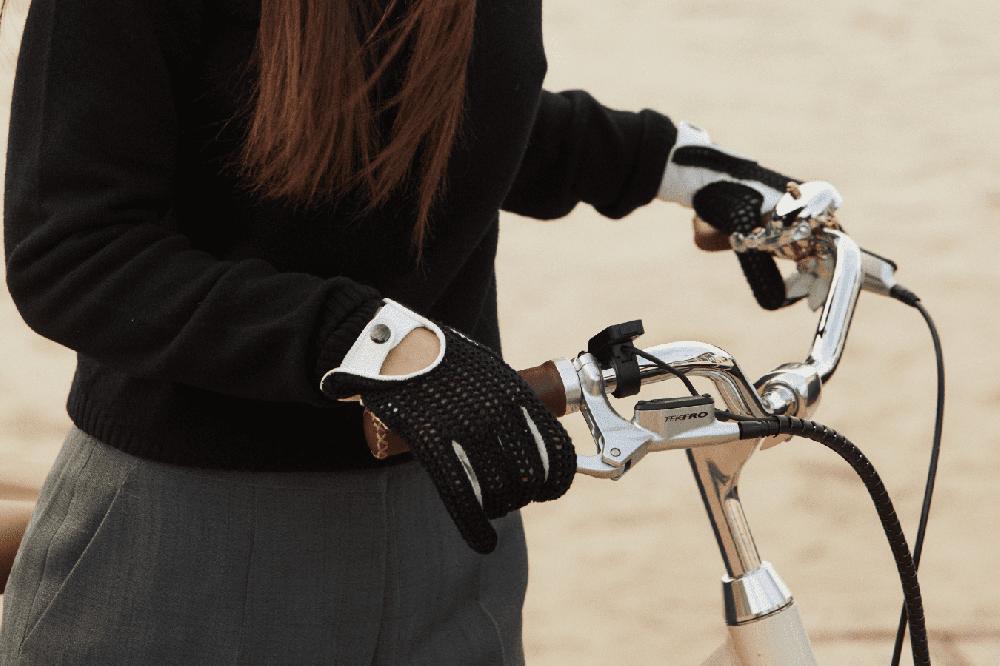 Causse Gants De Conduite Rider Crocket Femme - Agneau Noir Et Blanc