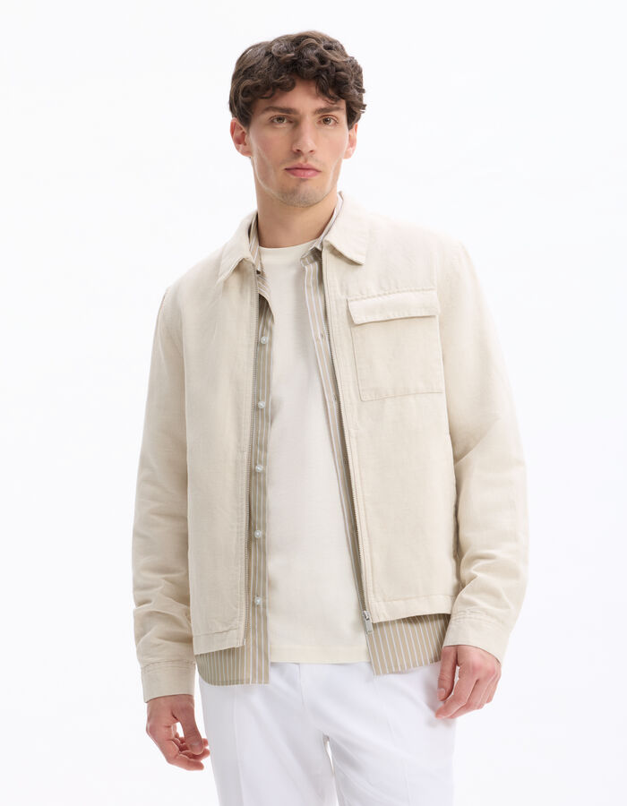 Celio Blouson Col Chemise En Lin Et Coton - Naturel