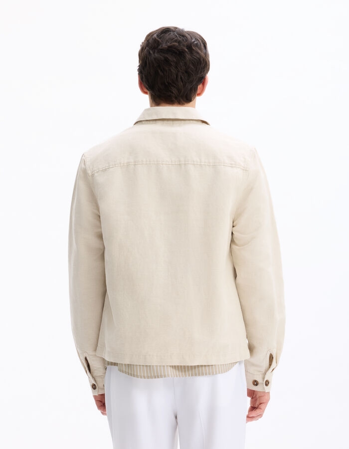 Celio Blouson Col Chemise En Lin Et Coton - Naturel