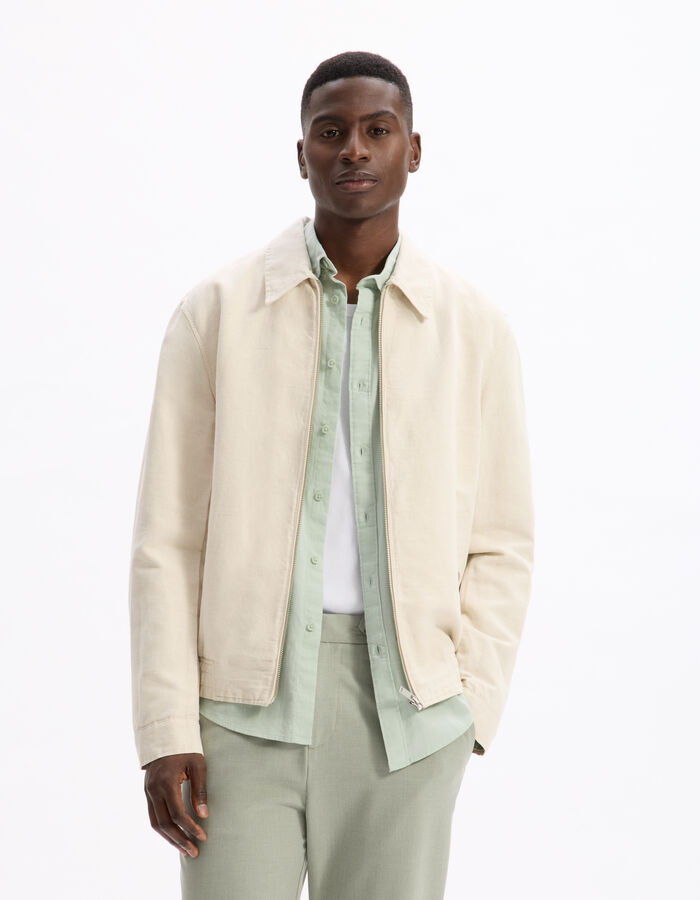 Celio Blouson Col Chemise En Lin Et Coton - Naturel