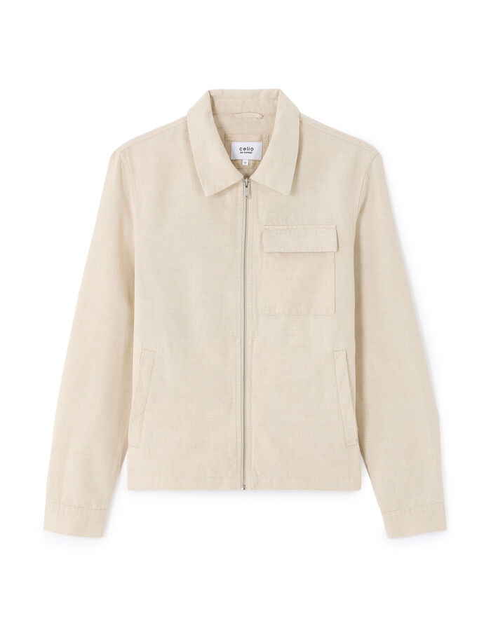celio Blouson col chemise en lin et coton - naturel