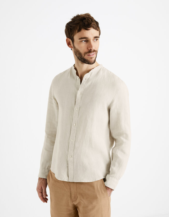 celio Chemise Regular Col Mao 100% Lin - Naturel