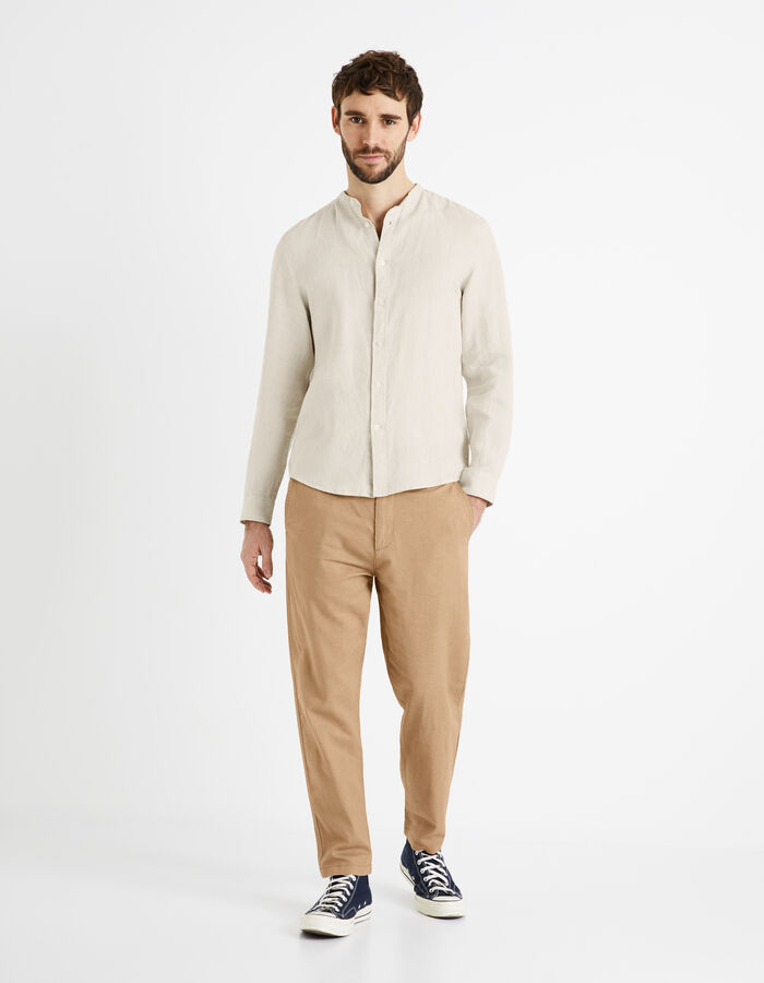 celio Chemise Regular Col Mao 100% Lin - Naturel