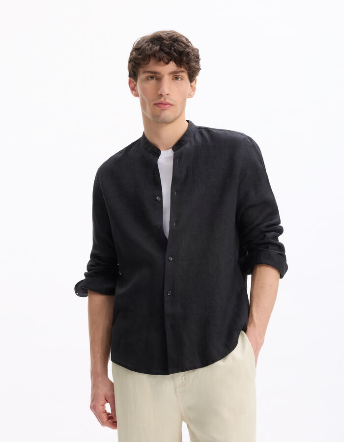 Celio Chemise Regular Col Mao 100% Lin - Noir