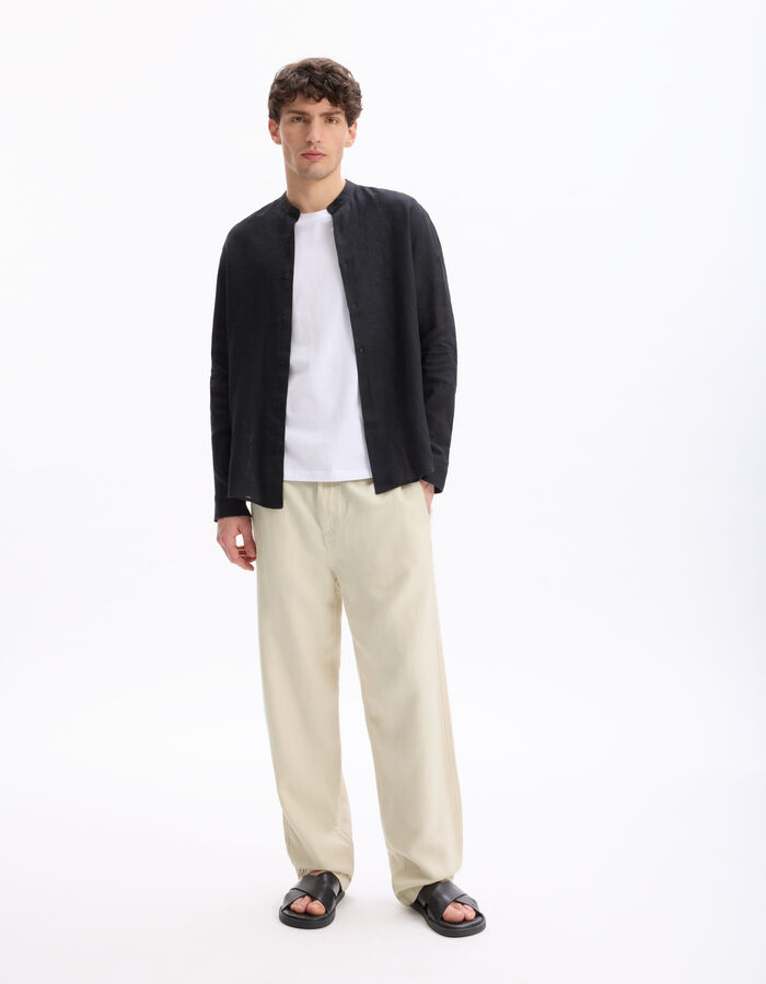 Celio Chemise Regular Col Mao 100% Lin - Noir
