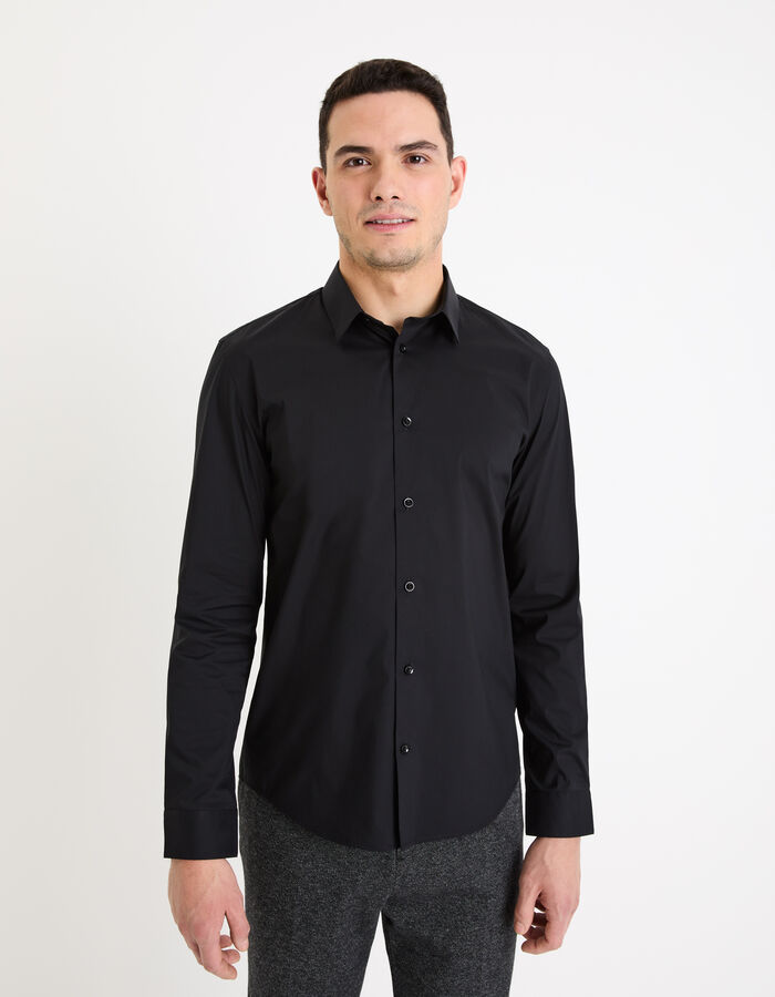 Celio Chemise Regular En Coton Stretch - Noir
