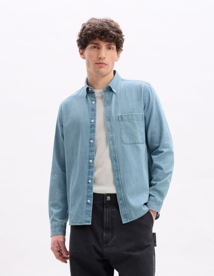 Celio Chemise Regular En Jean 100% Coton - Bleu