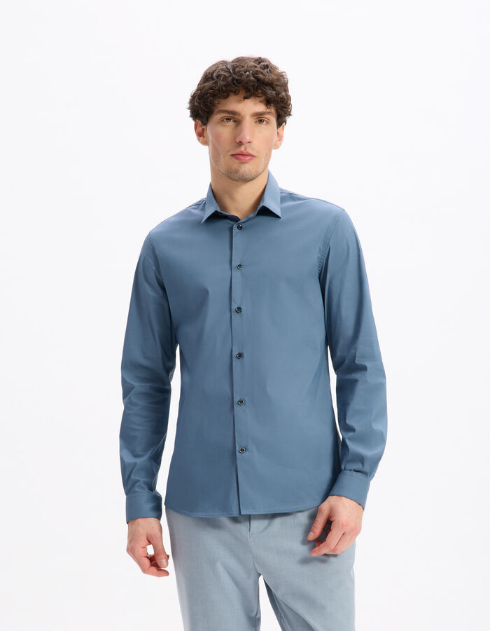 Celio Chemise Slim En Coton Stretch - Bleu