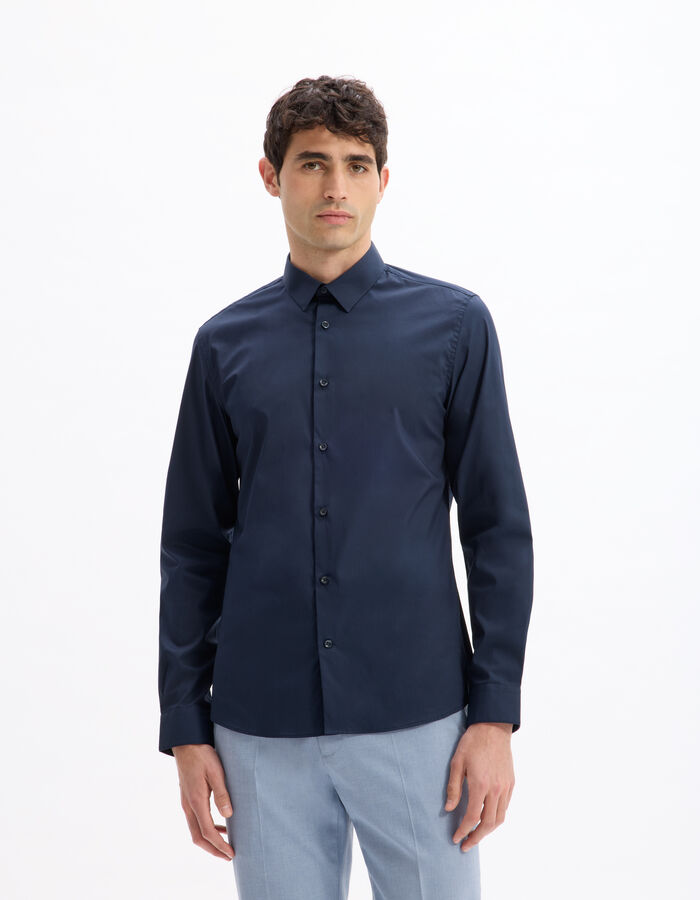 Celio Chemise Slim En Coton Stretch - Marine