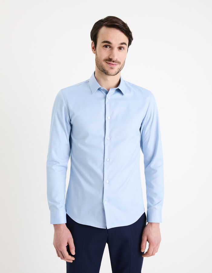 Celio Chemise Slim En Oxford Royal - Bleu