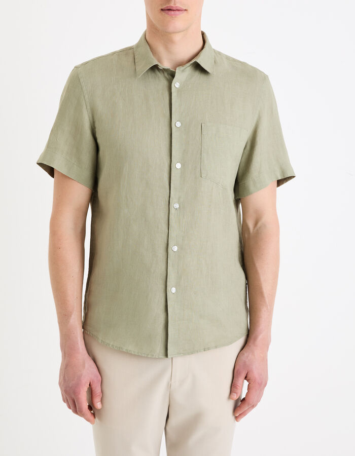 Celio Chemisette Regular 100% Lin - Vert Sauge