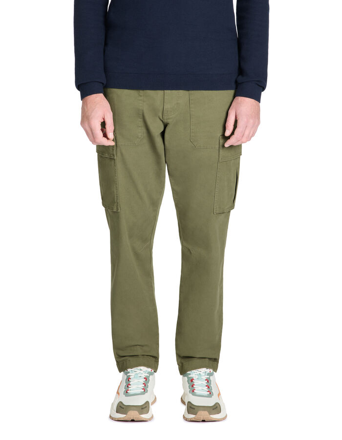 Celio Pantalon Cargo Bas Droit Coton Stretch - Olive