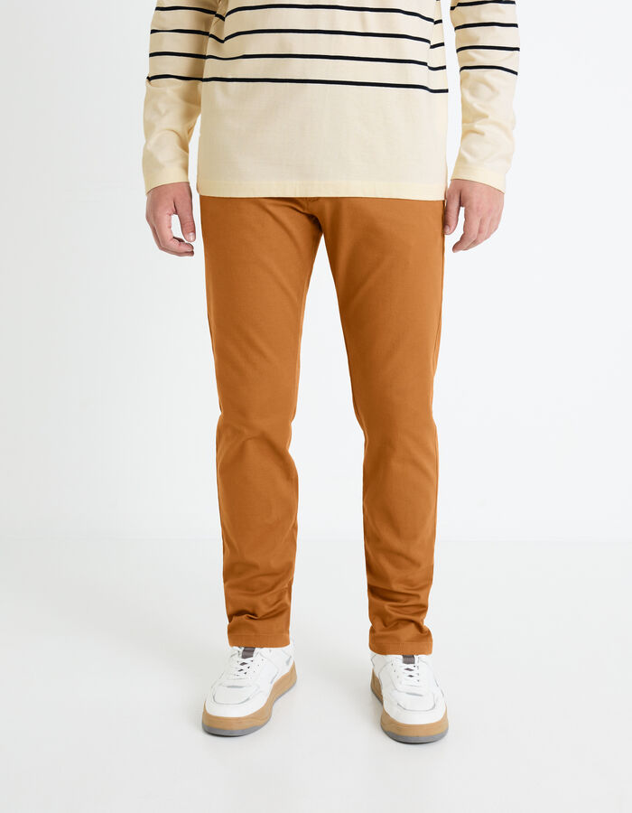 Celio Pantalon Chino Slim En Coton Stretch - Caramel