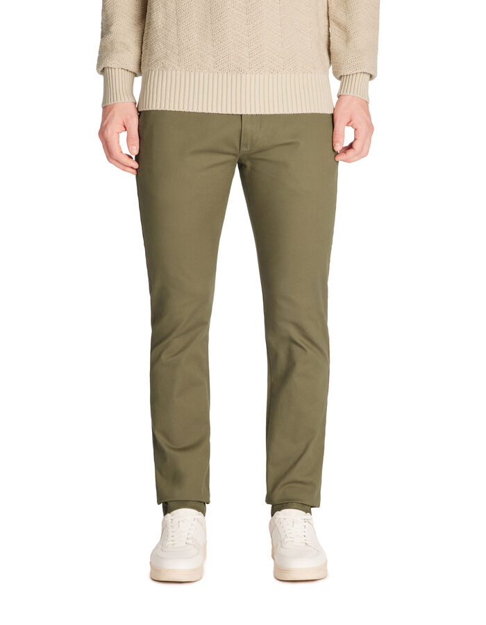 Celio Pantalon Chino Slim En Coton Stretch - Olive