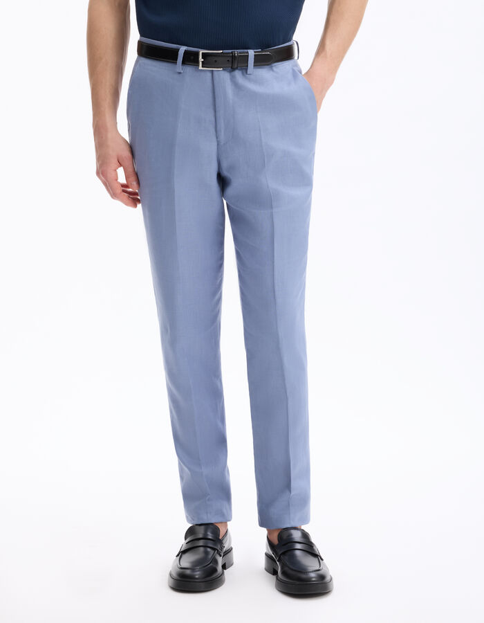 Celio Pantalon De Costume Slim 100% Lin - Bleu