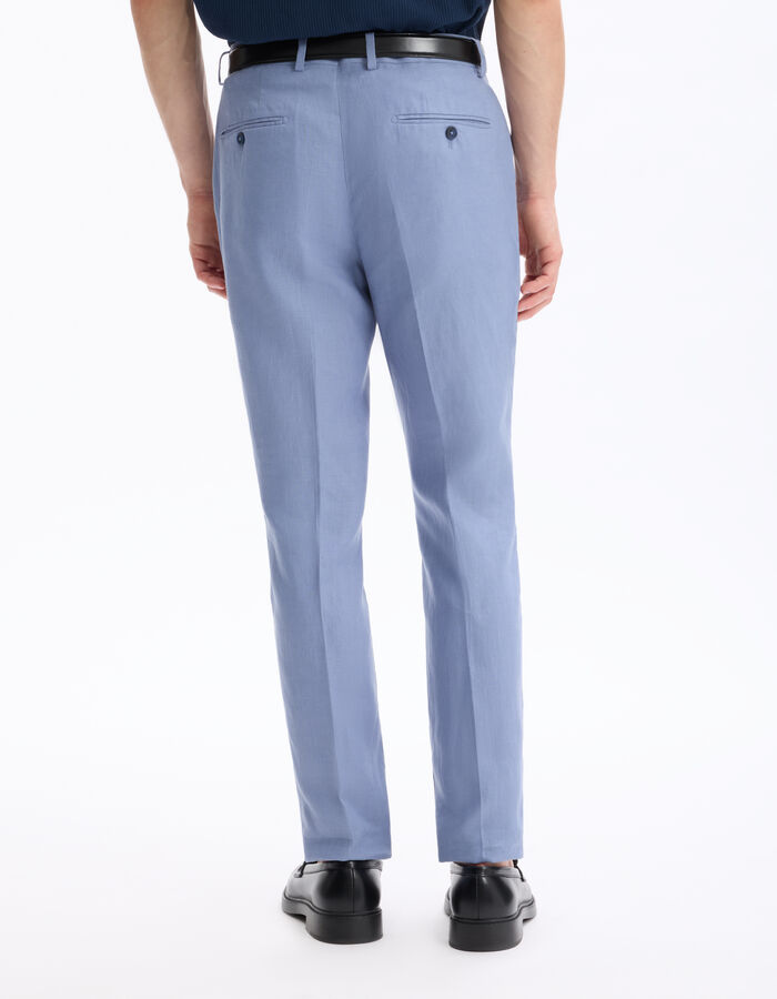 Celio Pantalon De Costume Slim 100% Lin - Bleu