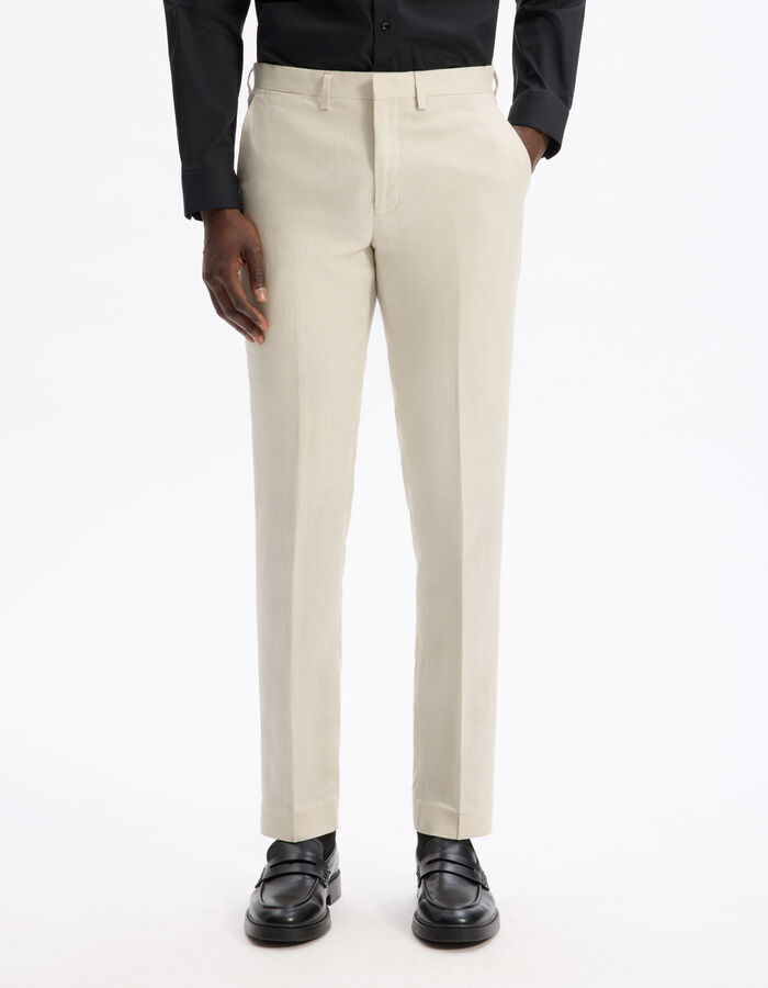 Celio Pantalon De Costume Slim 100% Lin - Naturel