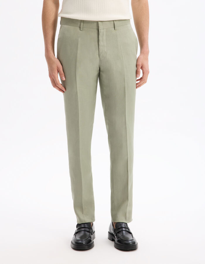 Celio Pantalon De Costume Slim 100% Lin - Vert Sauge