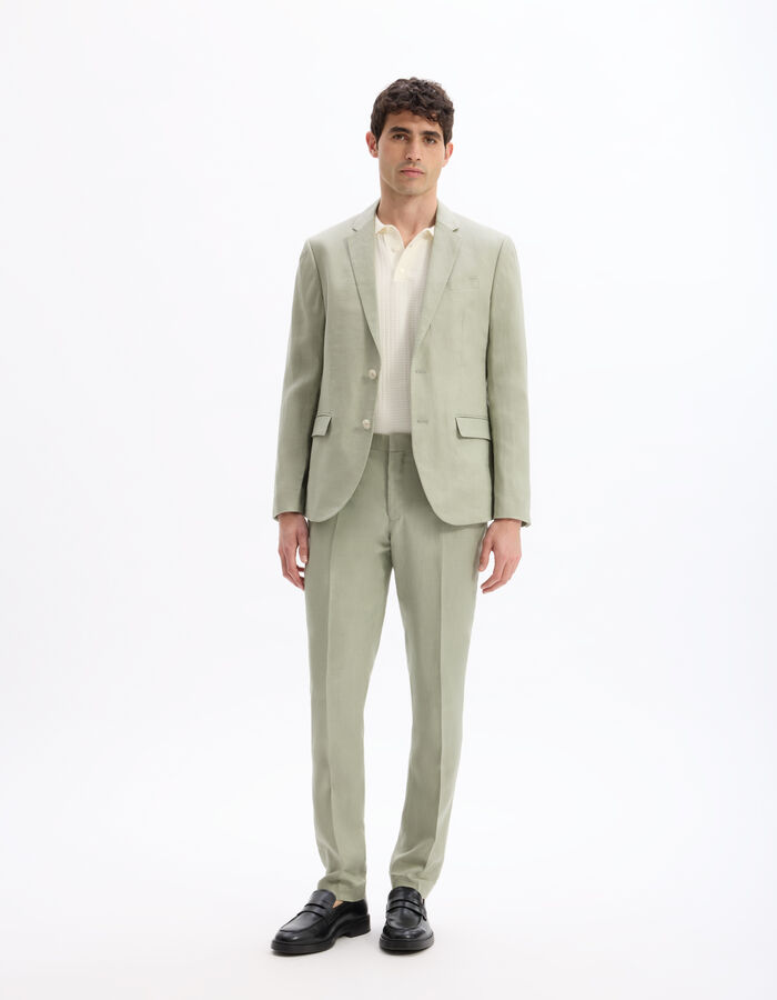 Celio Pantalon De Costume Slim 100% Lin - Vert Sauge