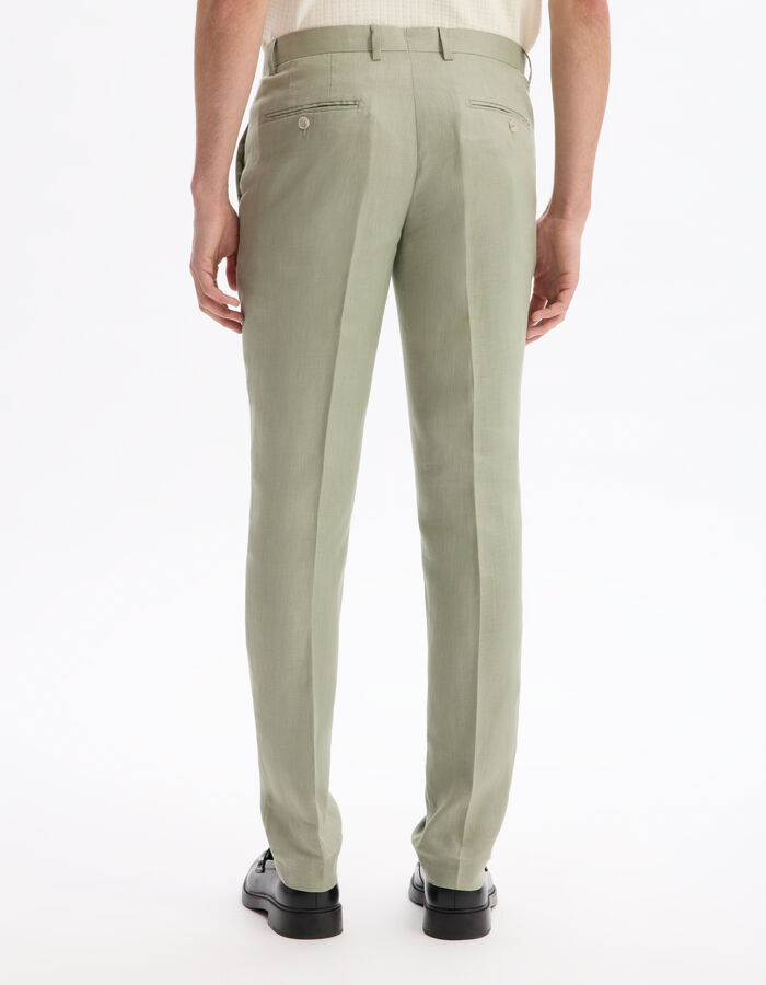 Celio Pantalon De Costume Slim 100% Lin - Vert Sauge