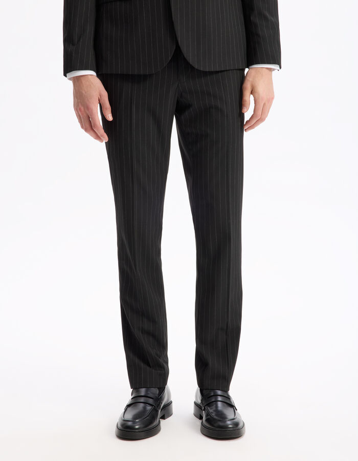 Celio Pantalon De Costume Slim Stretch Rayé - Noir