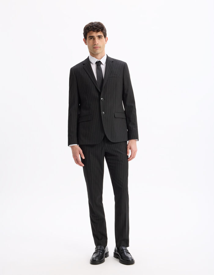 Celio Pantalon De Costume Slim Stretch Rayé - Noir