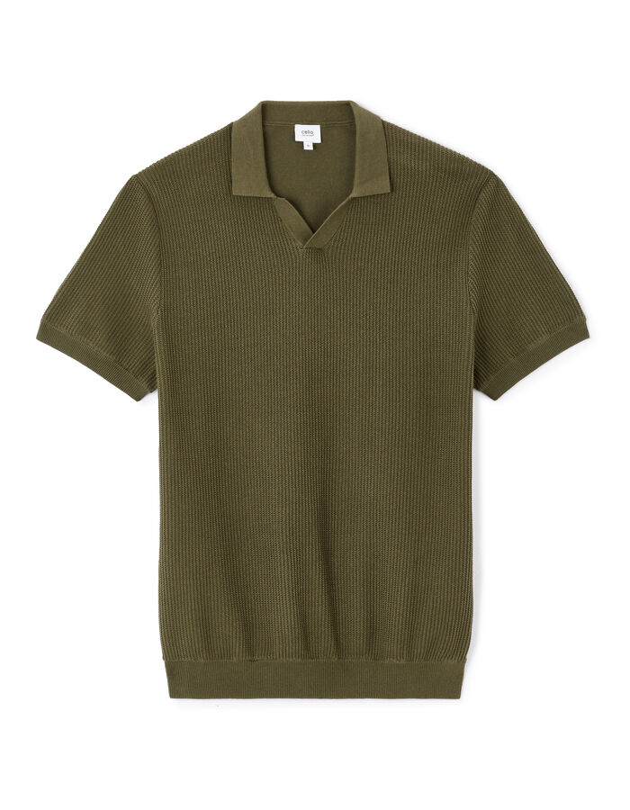celio Polo boxy en maille texturée 100% coton - kaki