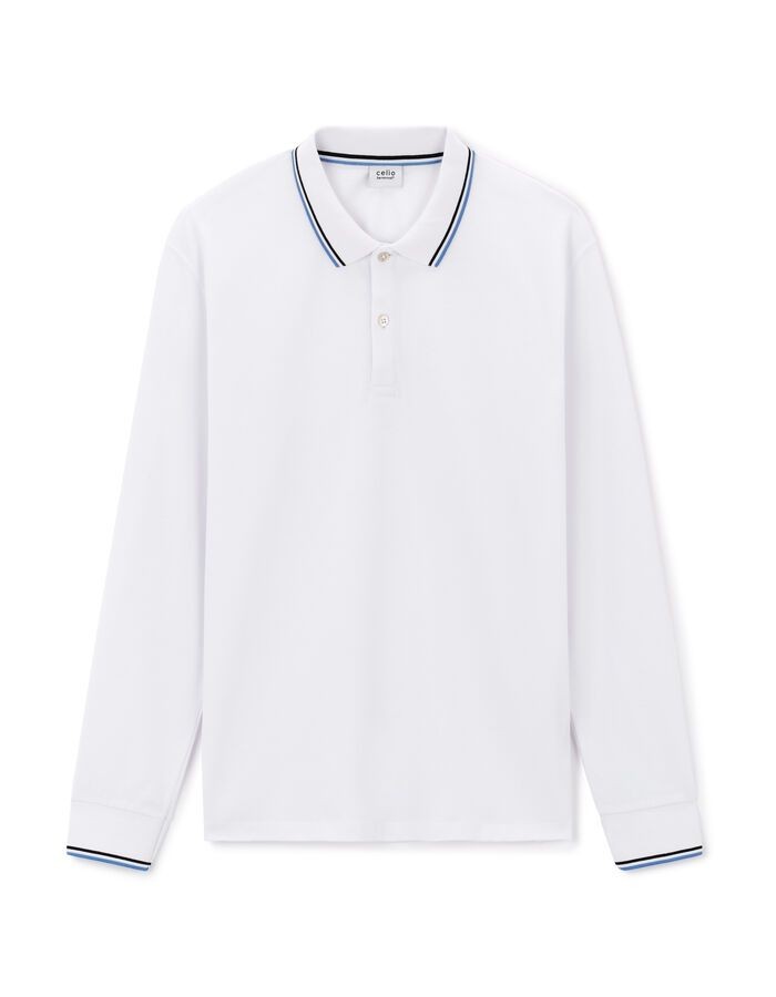 celio Polo piqué manches longues en coton - blanc
