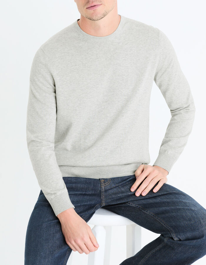 Celio Pull Col Rond 100% Coton - Gris Chiné