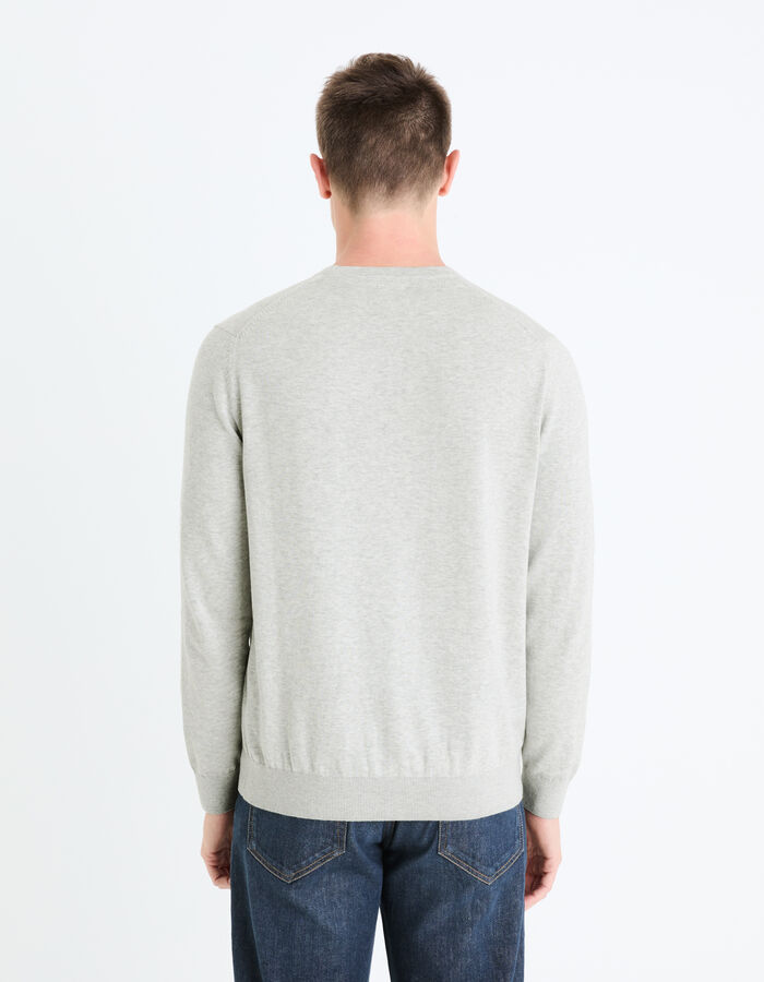 Celio Pull Col Rond 100% Coton - Gris Chiné